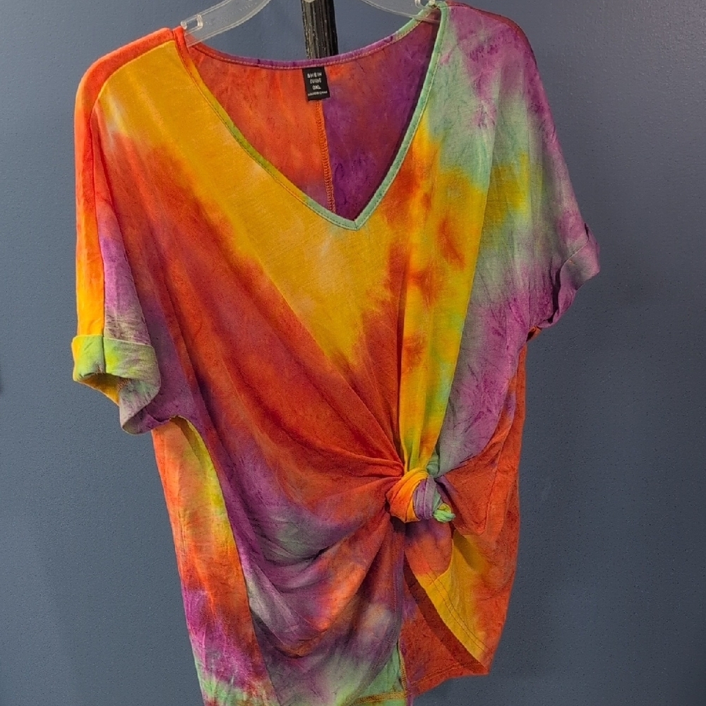 SHEIN Yellow Orange Tie Front Relaxed T-Shirt